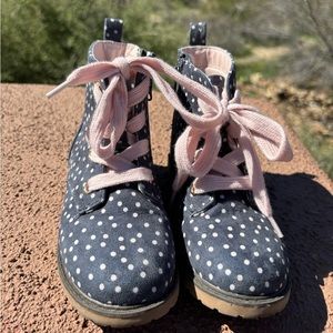 Cat & Jack Girl’s Size 11 Combat Boots Polka Dot Blue Lace Up Zipper